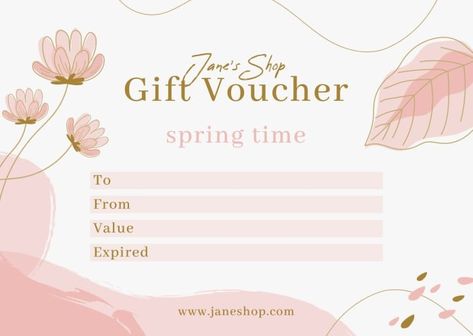 Floral Spring Gift Voucher Gift Voucher Design Templates, Gift Voucher Template, Gift Voucher Design, Voucher Template, Voucher Design, Gift Voucher, Spring Gifts, Gift Vouchers, Spring Floral