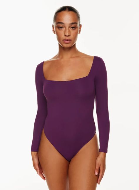 CONTOUR SQUARENECK LONGSLEEVE BODYSUIT | Aritzia Cool Summer Palette, Feel Nothing, Dramatic Style, Square Neck Bodysuit, Long Torso, Sleeveless Bodysuit, Short Sleeve Bodysuit, Bra Straps, Body Suit