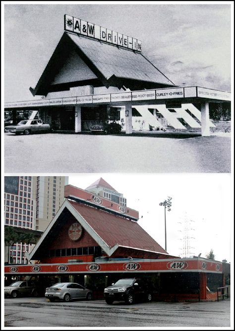 Then & Now - The iconic A&W restaurant in Lorong Sultan, Petaling Jaya, where many come to this 4-hour fastfood outlet for their pints of rootbeer and coney dogs while reminiscing their childhood memories there. Despite plans in place to tear down the iconic landmark, it still stands for now. Coney Dogs, Offices Ideas, History Of Malaysia, Coney Dog, Independence Day Poster, Nostalgic Images, Petaling Jaya, Hobbies That Make Money, Brutalist Architecture