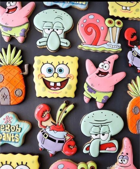 Spongebob Cookies, Spongebob Birthday Party, Spongebob Party, Spongebob Birthday, Fancy Cookies, Birthday Party Food, 20th Birthday, Birthday Cake Decorating, Birthday Cookies