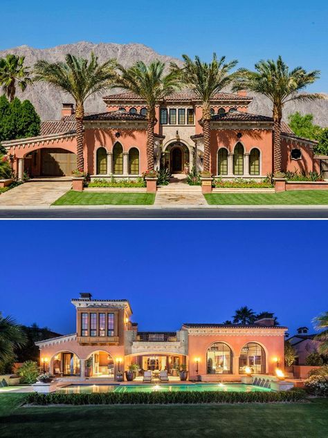 Spanish Mediterranean Style Luxury Home - La Quinta, California Mediterranean Revival Architecture, Addison Mizner, Bloxburg Inspiration, Mediterranean Revival, Spanish Mediterranean, Revival Architecture, Spanish Revival, The Attic, Mediterranean Style