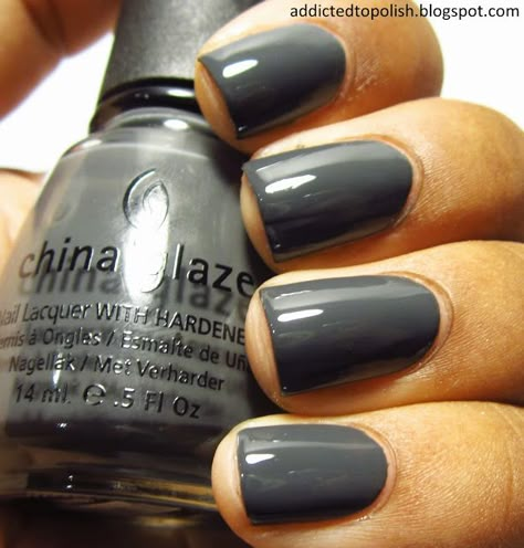 Nails Dark Gray, Grey Matte Nails, Gel Nails Long, Grey Nail, Grey Nail Polish, Dark Nail Polish, Nails Dark, China Glaze Nail Polish, Gray Nails