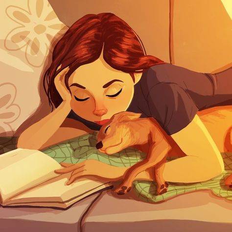 Girl With Dog Illustration, People With Dogs, Dog And Girl, With Dog, Yaoyao Ma Van, Heartwarming Illustration, Girl With Dog, Apartment Dogs, Living With Dogs