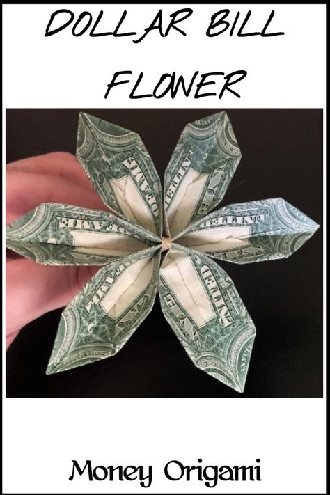 Learn how to fold a dollar bill money origami flower with this easy-to-follow 6 step guide. This is a beginner folding tutorial and can be accomplished within 10-15 minutes or less! This dollar flower will make for a great gift or a unique tip to brighten someone's day. Dollar Flowers Origami Easy, Dollar Bill Flowers, How To Fold Dollar Bills Into Shapes, Money Flowers Diy Dollar Bills, Oragami Money, Fold A Dollar Bill, Fold Dollar Bill, Money Origami Tutorial, Graduation Leis Diy Ribbons