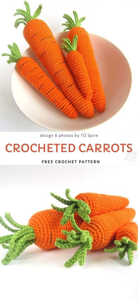 Carrot Amigurumi Free Pattern, Carrot Crochet Pattern Free, Crochet Carrots Pattern Free, Crochet Vegetables Free Pattern, Crochet Carrot Pattern, Carrot Amigurumi, Crochet Carrot, Crochet Fruit, Easter Crochet Patterns