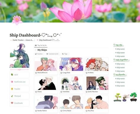 Ship Dashboard | Notion Template | Fanfic Tracker Green Aesthetic Notion, Fanfiction Reader, Library Green, Notion Inspiration, Aesthetic Notion Template, Notion Inspo, Notion Ideas, Aesthetic Notion, Bullet Journal Paper