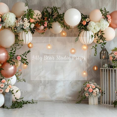 Wooden Arch With Balloons, Party Arch Ideas, Balloon And Flower Backdrop, Backdrop Baby Shower Ideas, Aesthetic Birthday Decor, Mothers Day Decorations, Floral Balloon Arch, Floral Balloons, Matte Fabric