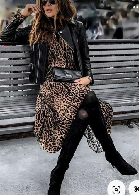 Chique Outfits, Mode Casual, Leopard Print Dress, Looks Chic, 가을 패션, Winter Fashion Outfits, Thigh High Boots, Thigh High, Elegant Woman