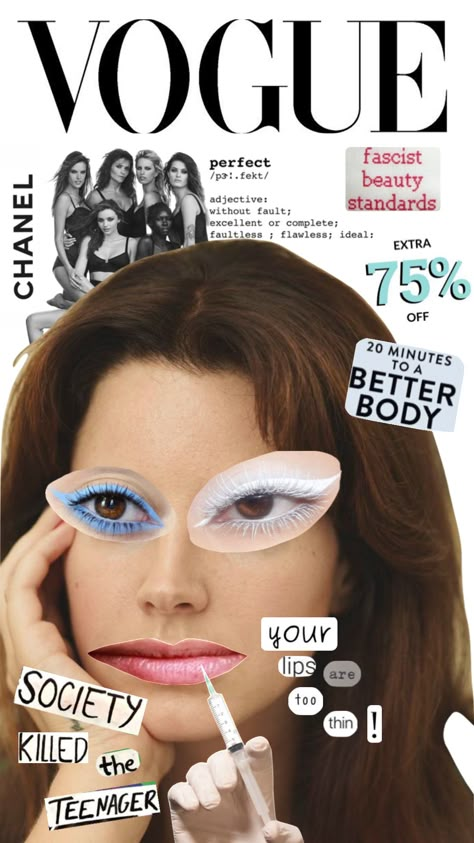 Collage About Beauty Standards, Beauty Expectations Art, Beauty Standards Art Body Image, Female Identity Art, Impact Of Social Media Art, What Is Beauty Art, Over Consumption Art, Social Media Beauty Standards Art, Art Gcse Fashion