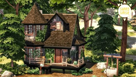 Sims 3 Witch House, Cottagecore House Sims, Sims 4 Paranormal House, Sims 4 Cottagecore House, Sims 4 Witch Cottage, Sims 4 Haunted House, Witch House Exterior, Sims Cottagecore, Sims 4 Witch House