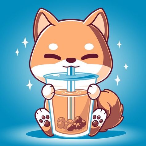 Shiba Funny, Tea Illustration, Blue Drinks, Drawing Animals, Coloring Art, Animal Crossing Pocket Camp, Cute Animals Images, Boba Tea, Tshirt Art