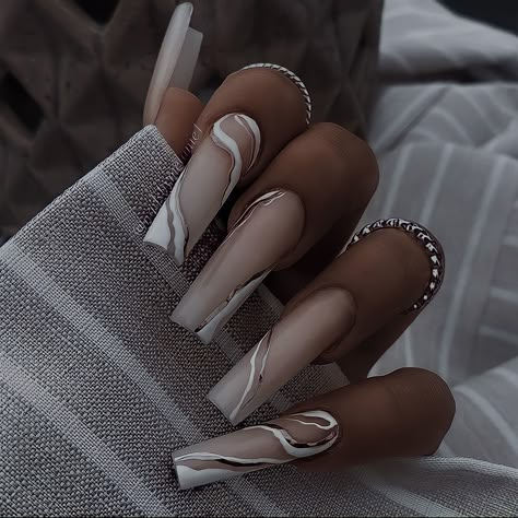 Deep Jewel Tones, Gel Nail Ideas, Marble Acrylic Nails, Gold Gel Nails, Brown Acrylic Nails, Nail Swag, Neutral Nails, Luxury Nails, Pretty Acrylic Nails