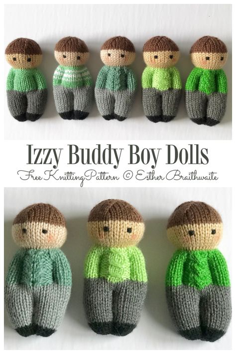 Izzy Buddy Boy Dolls Free Knitting Pattern - Knitting Pattern Knitted Pocket Dolls Pattern Free, Dude Dolls Pattern, Dude Dolls Knitting Pattern, Knit Comfort Dolls, Pocket Dolls Pattern Free, Comfort Dolls Pattern Free Knitting, Knitted Toys Free, Knitted Toys Patterns, Izzy Dolls