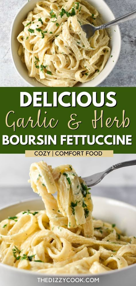 Boursin Fettuccine, Gournay Cheese, Boursin Pasta Recipe, Garlic Herb Sauce, Boursin Pasta, Boursin Cheese Recipes, Boursin Recipes, Flavored Cream Cheese, Dinner Party Dishes