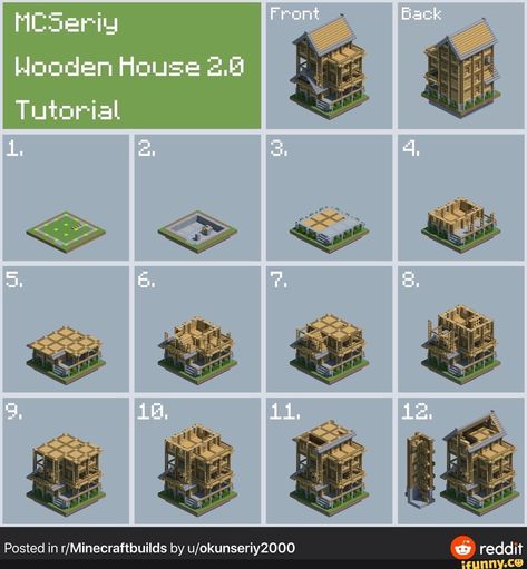 Minecraft Wooden House Tutorials, Minecraft Wooden House Ideas, Minecraft Floor Plans, Minecraft Blueprints Step By Step, Minecraft Houses Blueprints Step By Step, Minecraft Building Plans, Minecraft Wooden House, Minecraft Building Blueprints, Minecraft Building Guide