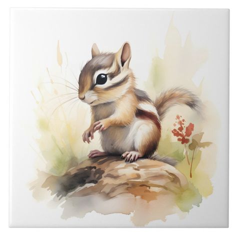 Chipmunk Painting, Cottage Core Posters, Cute Chipmunk, Bunny Ideas, Easy Animal Drawings, Paintings Tutorials, Easy Animals, Fairytale Illustration, Watercolor Paintings Tutorials