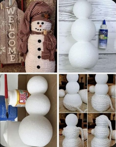 Styrofoam Snowman, Diy Snowman Decorations, Amazing Craft Ideas, Snowman Crafts Diy, Make A Snowman, Snow Much Fun, Crafts For Adults, Diy Snowman, White Rope