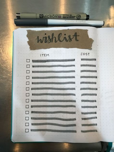 Bullet Journal Wishlist Ideas, Wishlist Journal Ideas, Wishlist Ideas Bullet Journal, Wishlist Bullet Journal, Wishlist Journal, Wishlist Tracker, Minimalist Bullet Journal Ideas, Journal Wishlist, Bullet Journal Wishlist