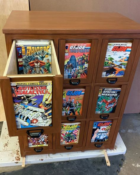 Comic Book Organization and Storage Solutions - Comic Book Storage Cabinets and Collectibles Displays Comic Book Organization, Comic Organization, Comic Book Rooms, Comic Storage, Comic Display, Comic Book Display, Comic Book Room, Comic Room, Comic Book Storage