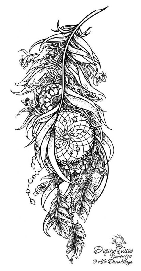 Leg Tattoos Women Sleeve, Tattoo Plume, 500 Tattoo, Atrapasueños Tattoo, Tattoos Leg, Dream Catcher Tattoo Design, Feather Tattoo Design, Dream Catcher Tattoo, Hip Tattoos Women