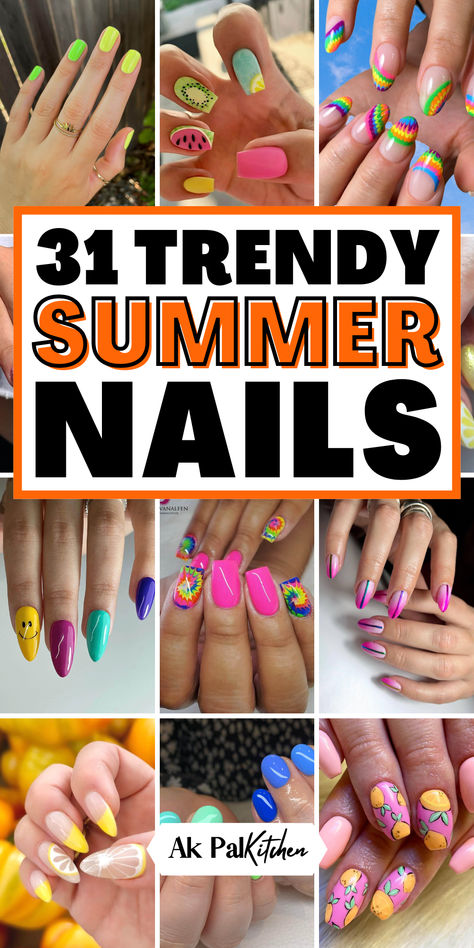 Summer nail ideas to dazzle! Dive into our bright summer nail colors, tropical nail art, and neon nail designs perfect for beach days. Explore pastel nails for summer, floral summer nails, and glitter nails for the ultimate season sparkle. Get trendy with our summer gel nails, French tip summer nails, and boho summer nails. Whether you’re on vacation or enjoying a summer day out, our sunset nail art, fruity nail designs, and cool summer pedicure ideas will have your nails looking fabulous. Summer Nail Tip Designs, Cute Summer Nails For Kids, Summertime Nails Acrylic, Trendy Summer Nails Designs, Summer 24 Nails, Fun Summer Nails 2024, Summer Nail Art 2024, Summer Gel Nail Art, Bright Vacation Nails