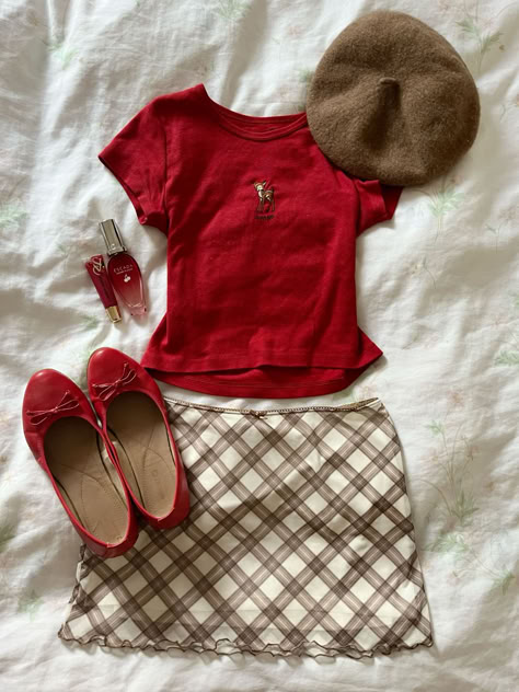 Clothes Selling Ideas, Coquette Outfit Americana, Coquette Outfit Autumn, Red Outfit Coquette, Country Coquette Outfit, Cherry Clothes Aesthetic, Lanacore Outfits, Laufeycore Outfits, Autumn Coquette Outfits