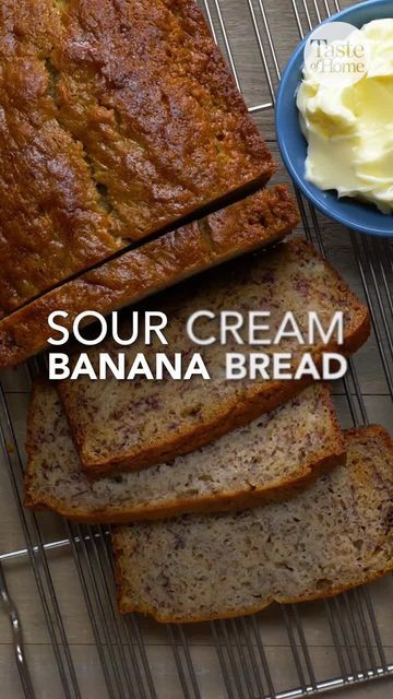 Taste of Home on Instagram: "This sour cream banana bread has plenty of warm banana flavor, plus a slight tang from a half cup of sour cream! 🔗 Click the link in our bio for the full recipe. ⁠
⁠
#bananabread #bananabreadrecipe #breadrecipe #breadrecipes #sourcream #tasteofhome" Taste Of Home Banana Bread Recipe, Sour Cream Banana Bread, Sour Cream Recipes, Easy Banana Bread Recipe, Food Tasting, Banana Flavored, Taste Of Home, Banana Bread Recipes, Cake Cookies