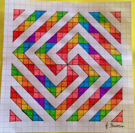 Grid Paper Art Pattern Drawings, Squared Paper Drawing, Drawings On Grid Paper, Grid Paper Doodles, Doodles On Graph Paper, Graph Paper Designs Drawing, Things To Draw On Graph Paper, Square Paper Drawing, Grid Paper Drawings