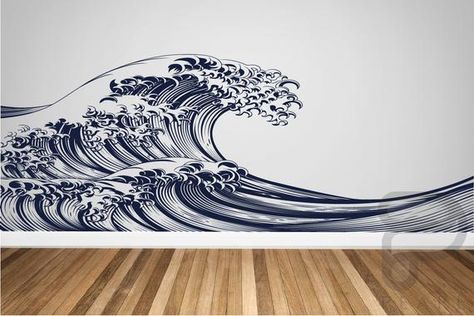 Ocean Wave Wall Decal / Large Wave Mural / Ocean Waves Wall Decal / Nursery Wall Decor / Wall Decals Wave Wall Mural, Beachy Bungalow, Murals Bedroom, Dinosaur Mural, Peel And Stick Mural, Dinosaur Wall Decals, Wall Decal Nursery, Wave Wall, Custom Wall Decals