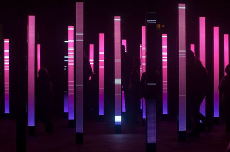 Light art show with colorfull led light pillars Led Pillars, Light Pillars, United Visual Artists, Urban Sculpture, Light Art Installation, Energy Power, Interactive Installation, Free Textures, Pattern Pictures