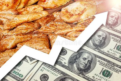 Food price rise. Food crisis concept. Global financial crisis. Food deficiency. Price growth chart. Shortage of bread and grains stock photo Food Shortage, Crop Farming, Vector Infographic, Financial Crisis, Growth Chart, Grain, Bread, Stock Photos