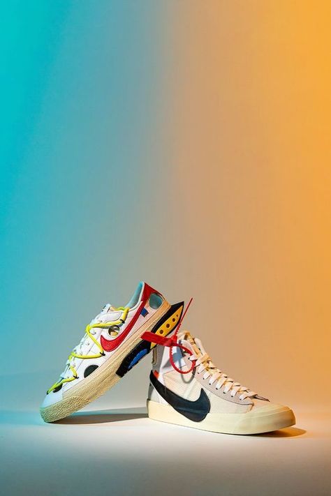 Shoes Editorial, Shoes Fashion Photography, Shoe Poster, Off White X Nike, Jordan Yeezy, Shoes Ads, Blazer Low, Shoes Photography, Shoes Photo