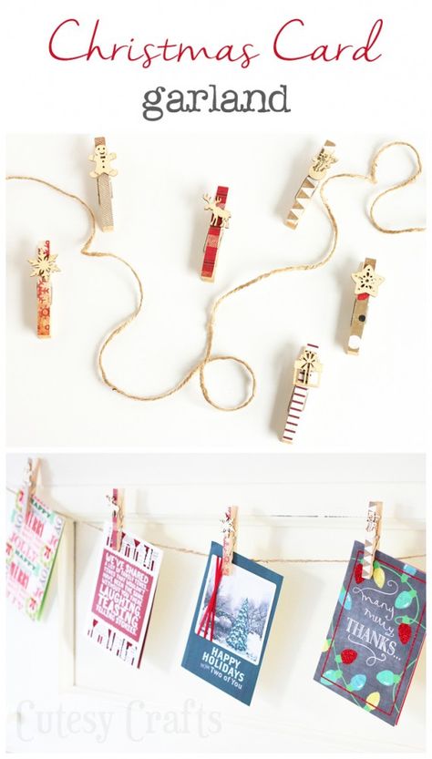 DIY Christmas Card Garland #SendHallmark #ad Christmas Card Garland, Card Garland, Diy Christmas Card, Christmas Card Display, Small Craft Rooms, Trending Crafts, Christmas Crafts To Sell, Budget Crafts, The Mantle