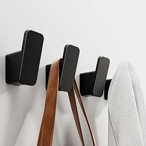 Minimalist Coat Hooks, Towel Hooks For Bathroom, Black Bathroom Hooks For Towels, Matte Black Mudroom Hooks, Black Towel Hooks, Black Coat Hooks, Hooks For Bathroom, Bathroom Towel Hooks, Hanger Wall