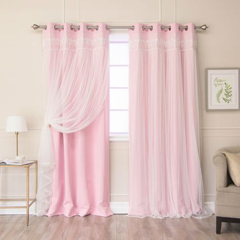 Rose Street Pink Lace 84 x 52 In. Overlay Blackout Curtains, Set of Two | Bellacor Ideas Armario, Mix & Match, Blackout Panels, Cool Curtains, Custom Drapes, Beautiful Curtains, Darkening Curtains, Pink Bedding, Room Darkening Curtains