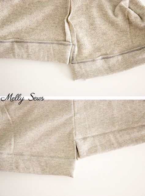 Step 3 - How to Sew a Split Hem Sweatshirt - Melly Sews Sweatshirt Modification, Sweatshirt Alterations, Alterations Clothing, Sweatshirt Rework, Diy Tunic, Sewing Knits, Serger Projects, Reconstructed Clothing, Melly Sews