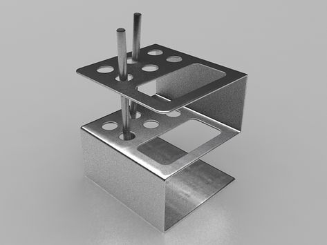 Stainless steel pen holder 3d model Sheet Metal Design Ideas, Sheet Metal Product Design, Sheet Metal Design, Metal Sheet Design, Stainless Steel Shelf, Sheet Metal Art, Sheet Metal Work, Machining Metal Projects, Sheet Metal Fabrication