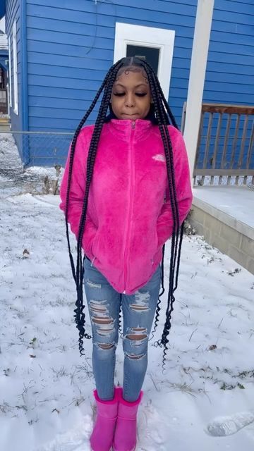 Large Braids With Curls At The End, Large Knotless Braids With Curly Ends And Color, Two Braids With Curls At The End, Large Knotless Box Braids Curly Ends, Large Knotless Braids Curly Ends, Hairstyles For Big Braids, Large Knotless With Curls At The End, Large Peekaboo Knotless Braids, Large Knotless Curly Ends