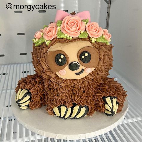 Sloth Bday Cake, Cake Designs Animals, Cute Animal Cakes Birthday, Sloth Cupcake Cake, Cute Fondant Cake Ideas, Cute Animal Cakes, Sloth Birthday Cake, Sloth Cake, Sloth Cakes