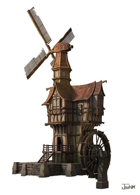 Fantasy Windmill, Windmill House, Fantasy Houses, Windmill Art, Dragon House, Jin Kim, Minecraft Medieval, Doll House Crafts, Medieval Houses