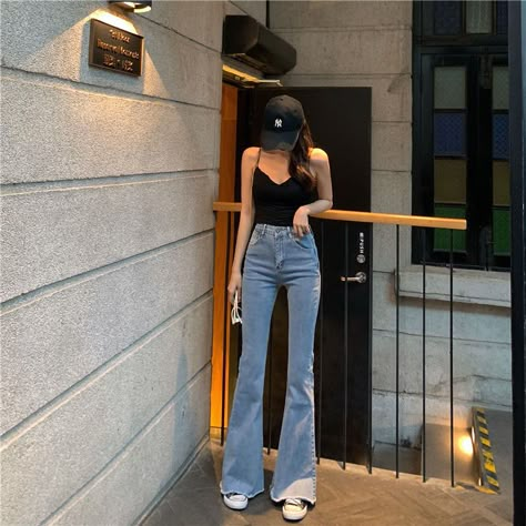 Bootcut Jeans Outfit, High Waist Flare Jeans, Flare Jeans Outfit, Jeans Female, Mom Black, Street Jeans, Jeans Plus Size, Outfit Jeans, Black High Waist