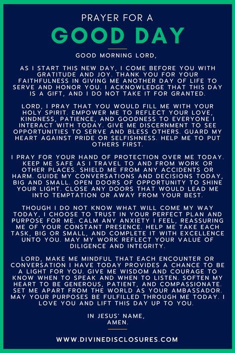 Use this prayer for a good day as a starting point to talk to God about your day! #Prayers #Goodday #encouragement #prayer #selflove #prayerlife #prayerchangesthings #prayerispowerful #prayerpower #dailyprayer Prayer For A Good Day At Work, Prayers For A Good Day, Prayer For A Good Day, Talk To God, Inner Joy, Prayer Changes Things, Powerful Prayers, Prayer And Fasting, Good Morning Prayer