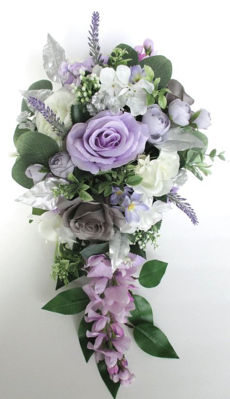 Wedding Bouquet 17 piece Bridal bouquet set GRAY LAVENDER | Etsy Boho Bridesmaid Bouquet, Lavender Bridal Bouquet, Purple Bridal Bouquet, Wedding Party Flowers, Groomsmen Boutonniere, Feuille Eucalyptus, Silk Flower Bouquets, Bouquet Toss, Ivory Roses