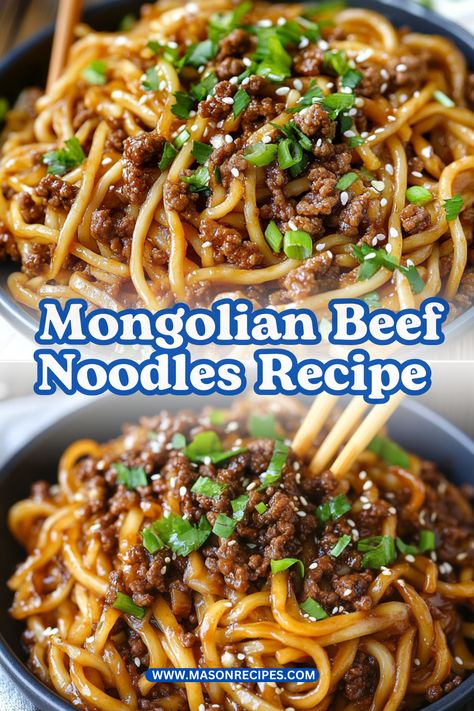 Discover the ease of cooking with this Mongolian Ground Beef Noodles recipe! Perfect for busy nights, this dish comes together in a flash with a few simple ingredients and a straightforward cooking method. Sauté fresh veggies with ground beef, then combine them with egg noodles and a savory sauce for a delightful meal. Versatile and delicious, this recipe is not just a dinner option but a family favorite that transforms everyday cooking into an exciting culinary experience. Mongolian Beef Noodles Recipe, Mongolian Beef Noodles, Mongolian Ground Beef Noodles, Mongolian Ground Beef, Ground Beef Noodles, Easy Mongolian Beef, Beef Noodles, Mongolian Beef, Noodles Recipe