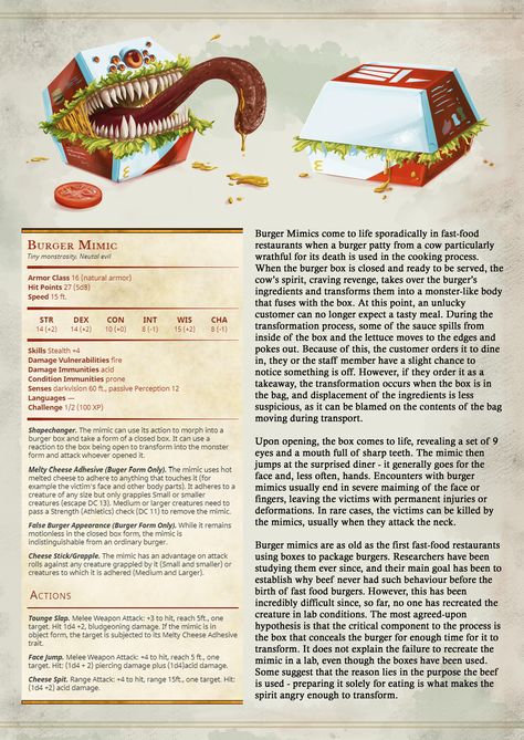 Dnd Cute Monsters, Food Monster, Food Monsters Dnd, Dnd Food Monsters, Dnd Food Character, Dungeons And Dragons Food, Dnd Playable Monsters, Dnd Candy Monster, Dnd Food