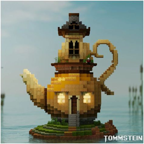 Tommstein | Teapot House Recently found a lil concept which I thought could work nicely for a lil base. I think it turned out quite good ^^ Have a… | Instagram Teapot House Minecraft, Swamp Base Minecraft, Minecraft Teapot House, Minecraft Teapot, Minecraft Food House, Minecraft Mystical House, Concept Art House, Minecraft Halloween Ideas, Minecraft Build House