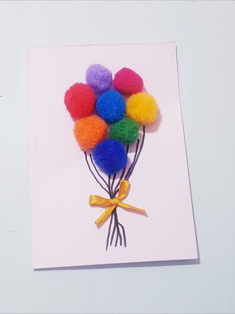 Teacher Appreciation Art, Pompom Craft, Pompom Crafts, Easy Pom Pom, Craft Ideas Easy, Reuse Crafts, Postcards Diy, Pom Crafts, Picture Frame Crafts