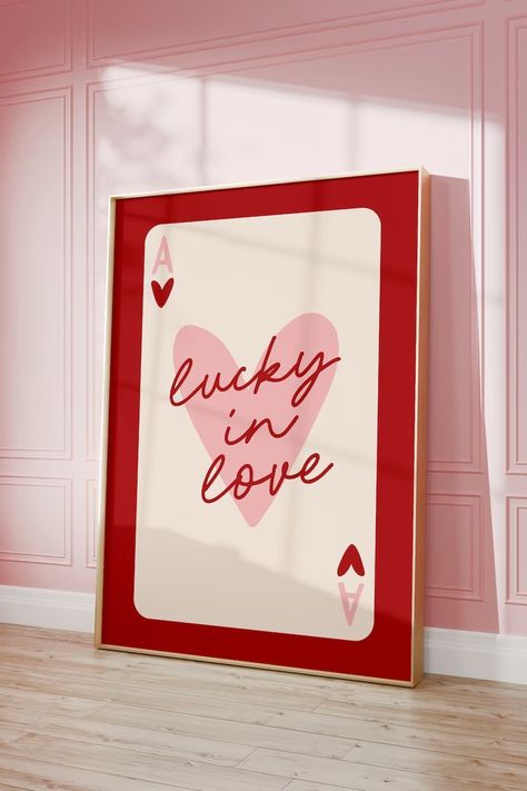 Lucky in Love Ace of Hearts Card Aesthetic Poster Trendy Valentines Day Wall Art Red Pink Heart Retro Preppy Funky Home Apartment Decor - Etsy Cool Funky Art, Pink Red Decor, Red And Pink Aesthetic Room Decor, Pink And Red Room Aesthetic, Poster Wall Ideas Aesthetic, Niti Shah, Valentines Day Decorations For Home, Ace Of Hearts Card, Neon Widgets