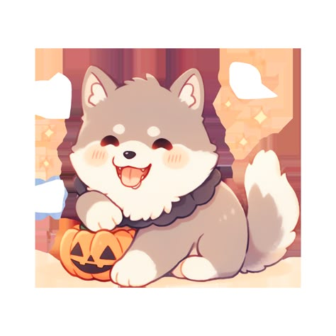 Cute Kawaii Husky Dog with a Halloween Pumpkin Sticker Kawaii Husky Drawing, Kawaii Dog Art, Cute Dog Drawing Kawaii, Cute Puppy Drawing, Cute Anime Dog, Dog With Pumpkin, Puppy Kawaii, Husky Cute, Cute Dog Illustration