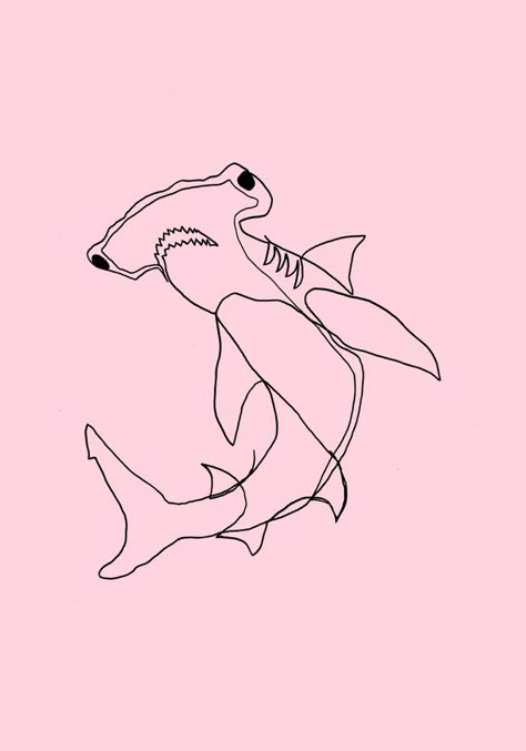 Shark Tattoo Ideas Simple, Pink Shark Aesthetic, Small Hammerhead Shark Tattoo, Pink Shark Wallpaper, Hammerhead Shark Wallpaper, Hammerhead Shark Drawing, Line Art Free, Tattoos Shark, Drawing Shark